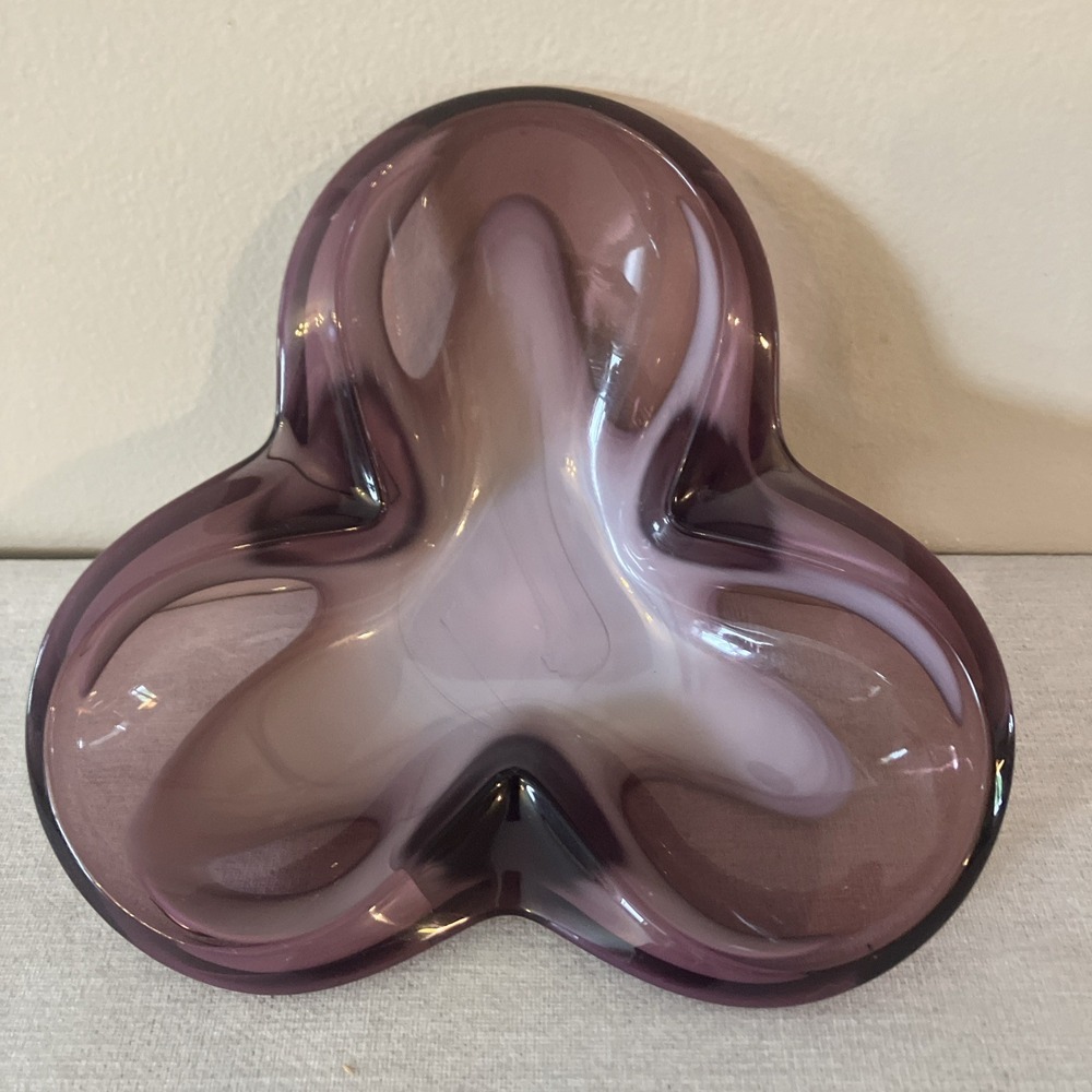 Vintage MCM SASAKI Amethyst Purple Glass Trinket Dish or Ashtray - Japan